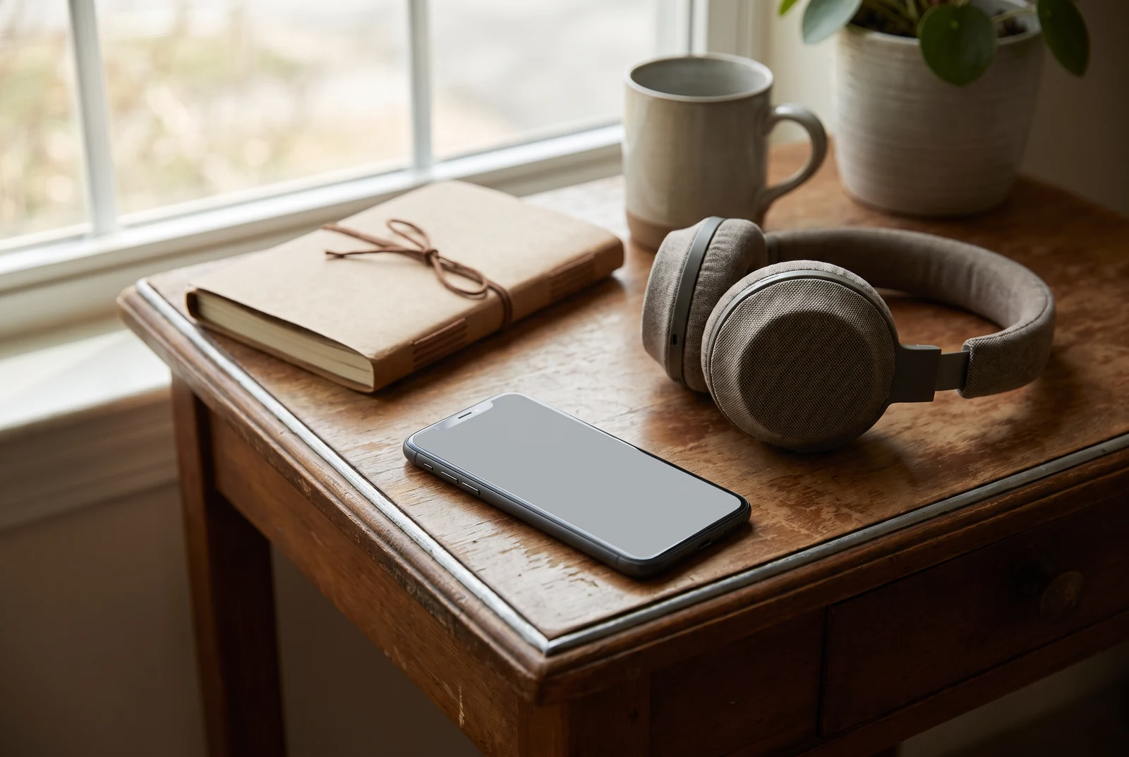 A phone in a calm home setting